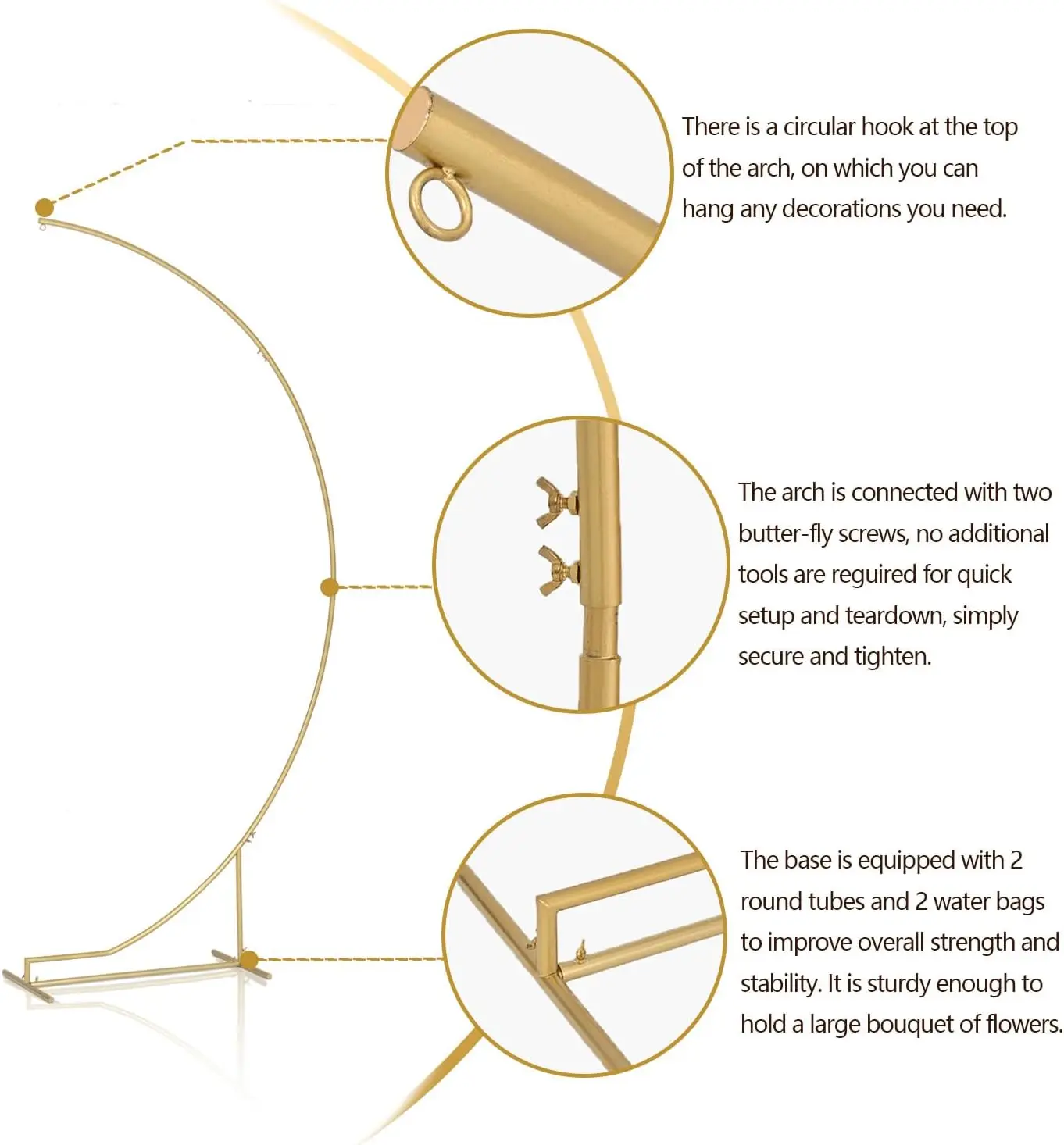 4 قطعة قوس الزفاف المنحني خلفية حامل دش الزفاف 8.2ft الذهب الزفاف قوس نصف قوس بالون معدني لحفل الزفاف