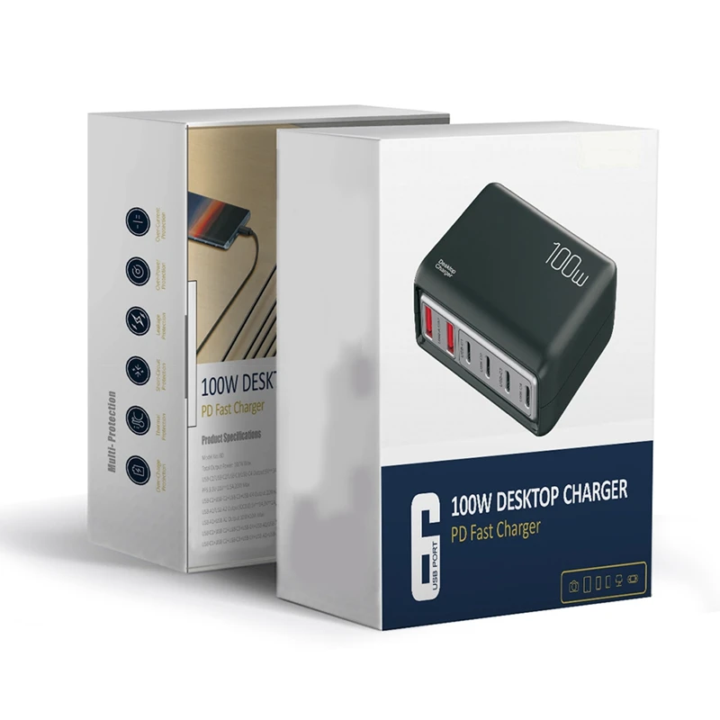 For Apple 20W Fast Charge Cell Phone Charger Portable 100W Multi-Port Charger + US Plug White