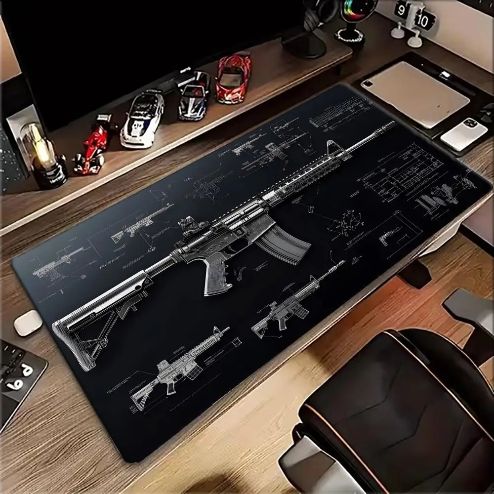 Large  Gaming Mouse Pad Desk Mat Keyboard Pad AR15 Blueprint Tactical Diagram Non Slip Rubber Base Stitched Edge E-Sports Gamer