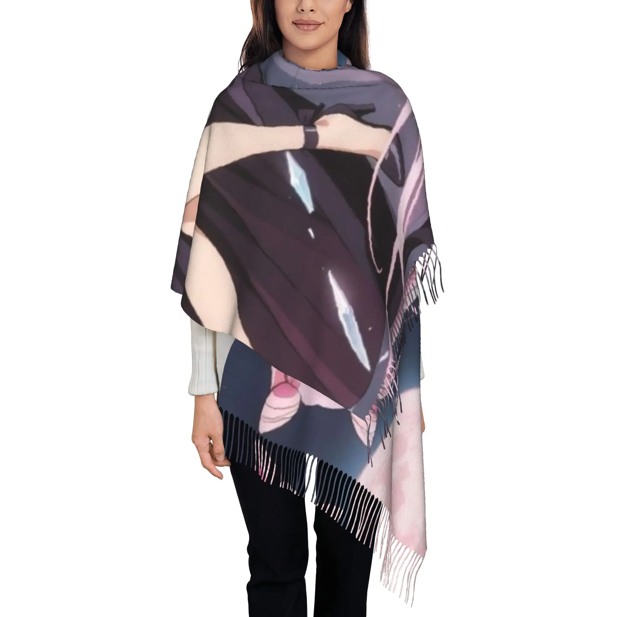 Black LadyTassel Scarf S-Sailor Moon In Winter Long With Tassel Gifts Tassel Shawl
