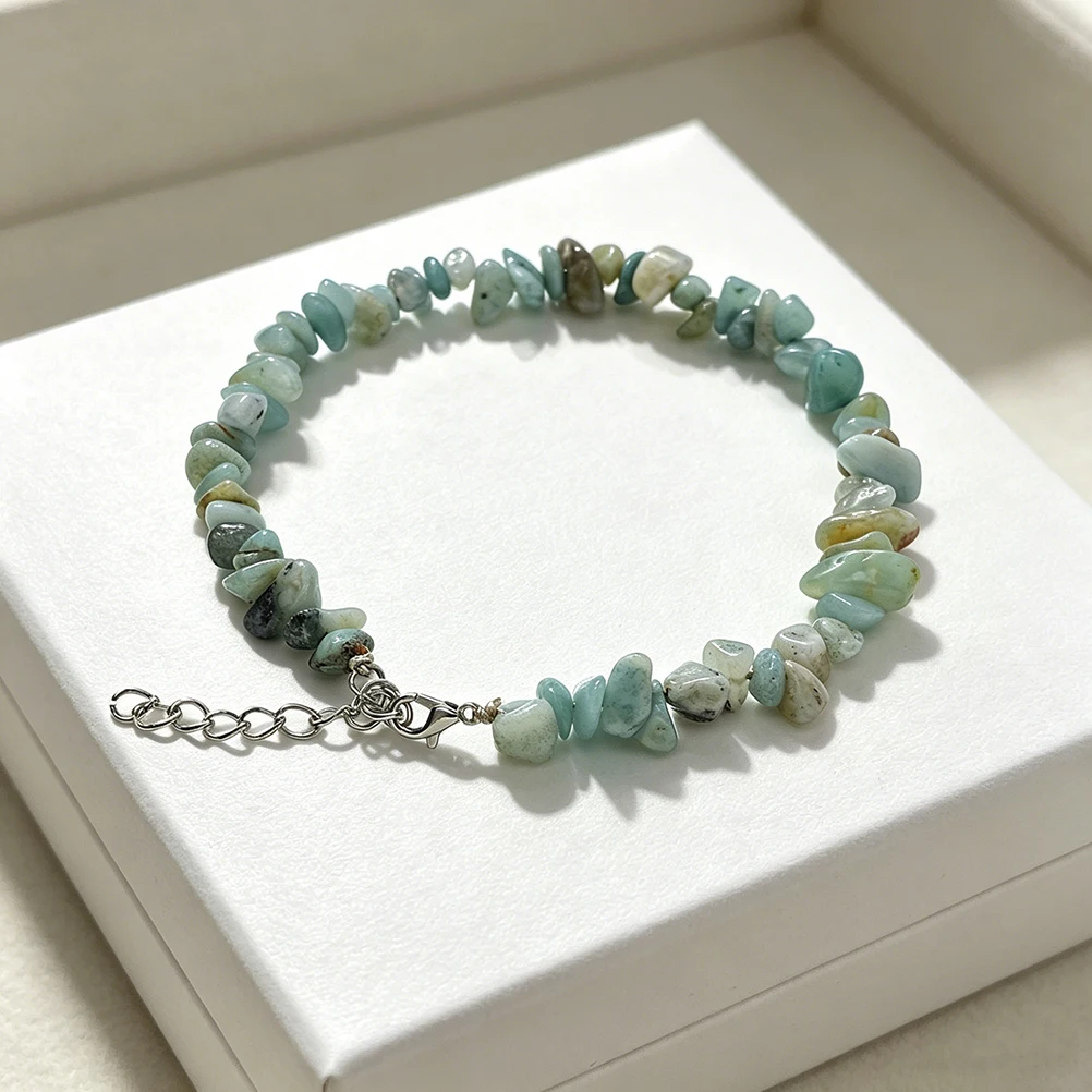 Bohemian Natural stone Anklet Irregular Crystal Gravel Amazonite  Agate Jade Chip Beaded Bracelet Couple Jewelry Friendship Gift