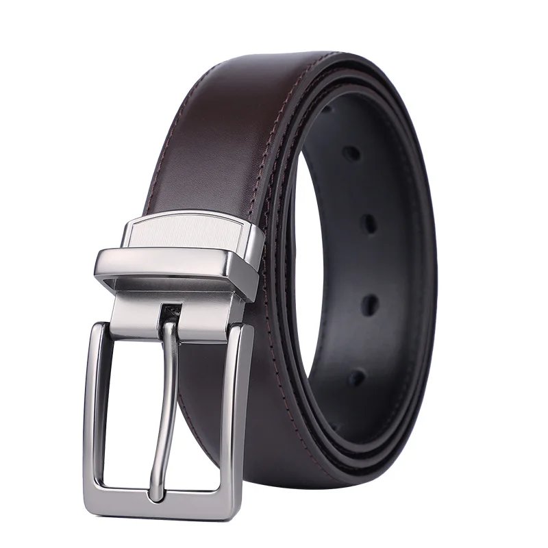 

Men's leather fashion casual belt, new rotating pin buckle alloy buckle perforated belt