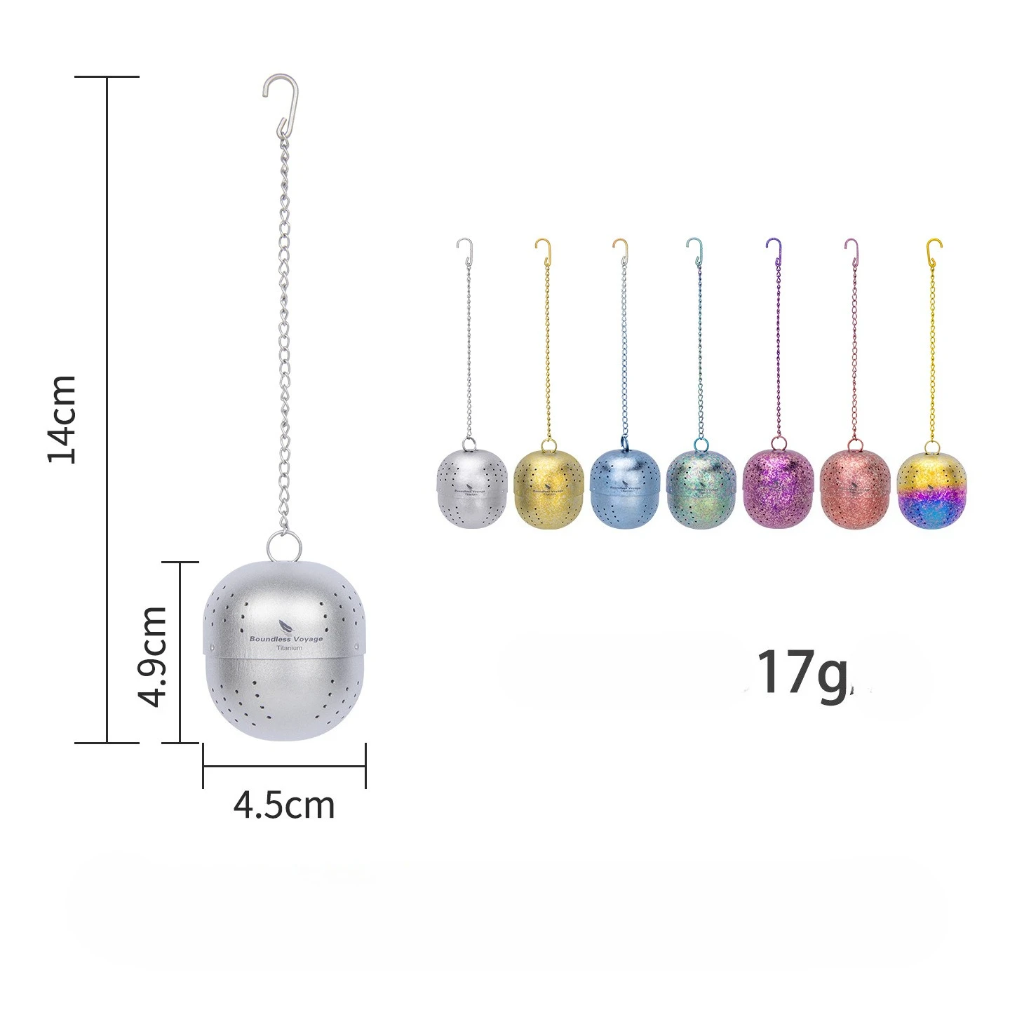 Pure Rainbow Titanium Tea Egg Filter for Outdoor Camping Ultra-light Tea Ball Infuser with Extended Chain Tea Straainer Mug New