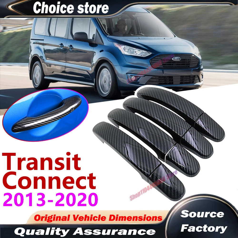 For Ford Transit Connect MK2 Wagon 2013~2020 Black Carbon Fiber Car handle Or ABS Chrome Door Handles Cover Car Accessories