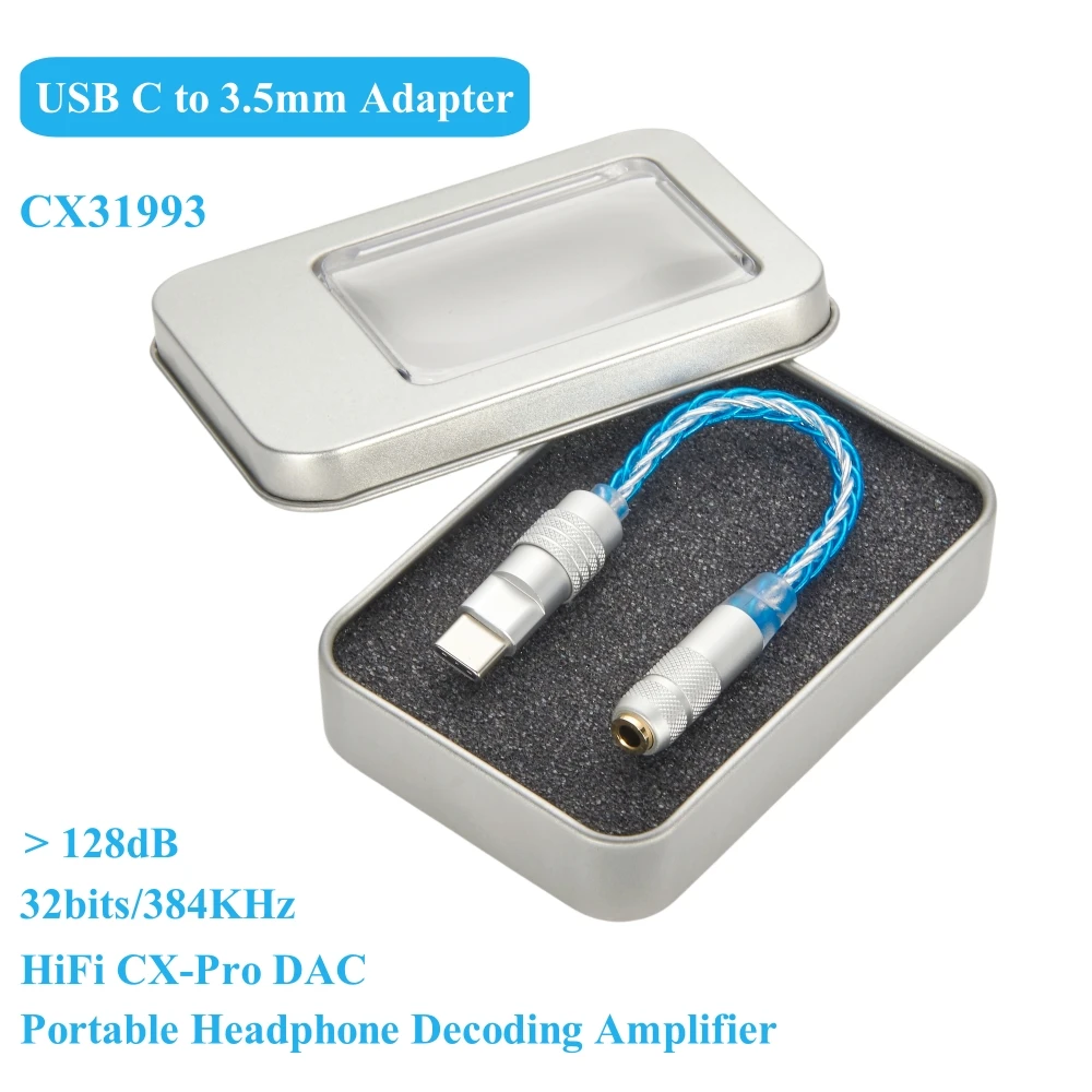 CX31993 USB C to 3.5mm Headphone Amplifier HiFi CX-Pro DAC Audio Portable Decoder Mobile Headset Adapter IEM AMP 32bit 384KHz