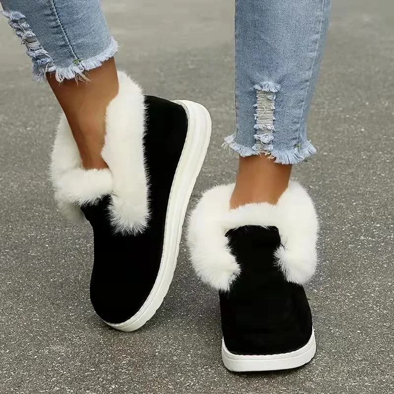 New Ladies Slip on Comfortable Ankle Boots Women Winter Warm Plush Fur Snow Boots Suede ShoesFemale Footwear Botas Femininas