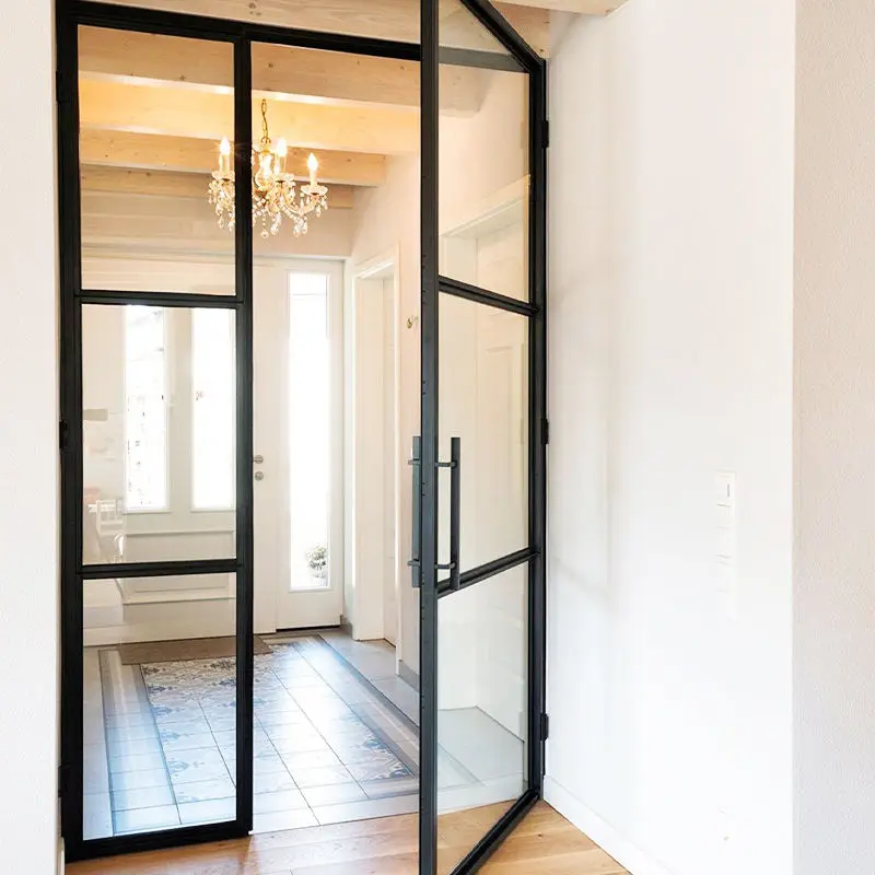 Indoor Manual French Style Double Layer Glass Door Fashion French Style Security Front Door Anti Theft Narrow Frame Hinged Door