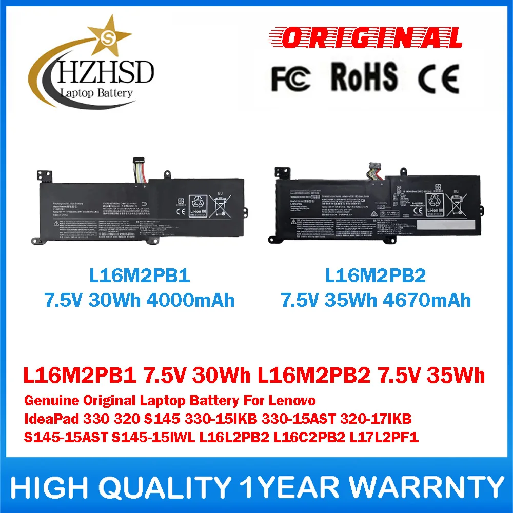 L16M2PB1 7.5V 30Wh L16M2PB2 7.5V 35Wh Genuine Original Laptop Battery For Lenovo IdeaPad 330 320 S145 330-15IKB/-15AST 320-17IKB
