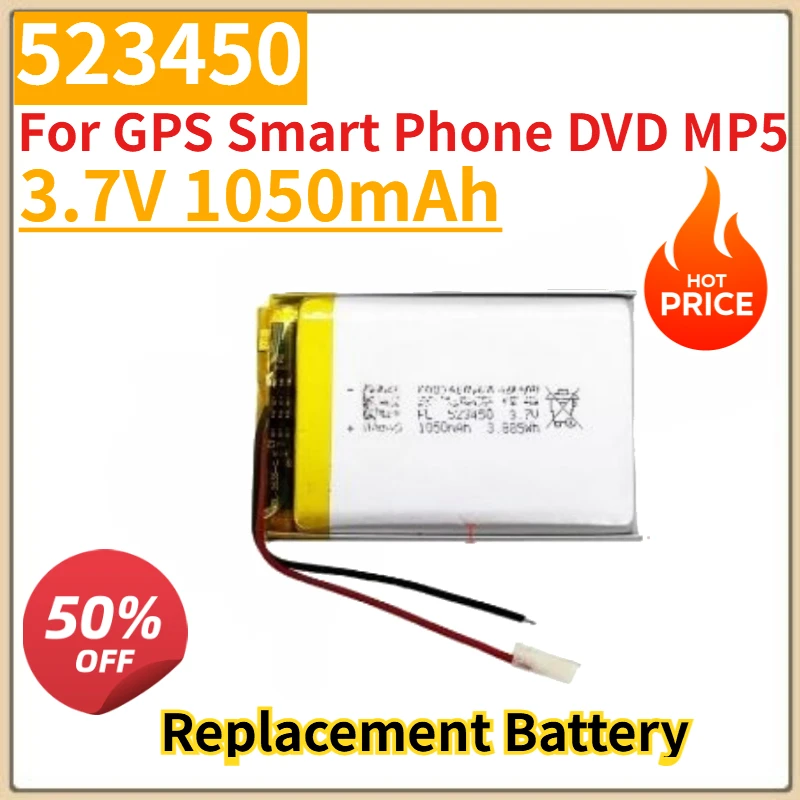 

High Quality New 523450 1050mAh 3.7V Polymer Lithium Rechargeable Battery Li-ion Battery For GPS Smart Phone DVD MP5