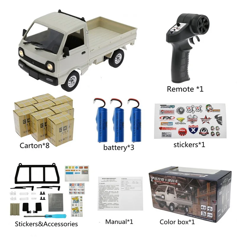 Volledige Schaal 1/16 D12 Mini Rc Auto Simulatie Laden Afstandsbediening Vrachtwagen Mini Kleine Vrachtwagen Met Stickers Dremote Controle Speelgoed Gift