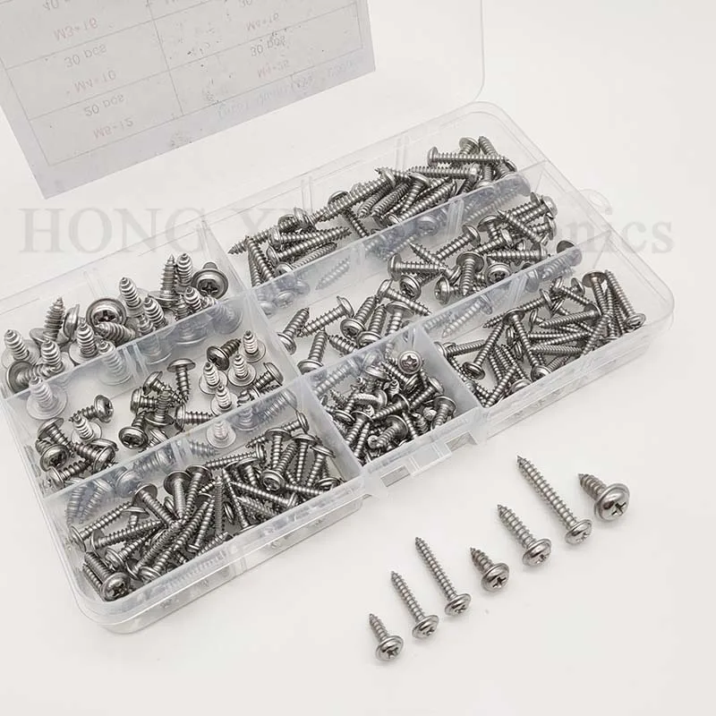 Zelfborende Schroeven, 220Pcs M3 M4 M5 304 Rvs Zelftappende Schroeven Zelf Tappers Schroef Assortiment Set