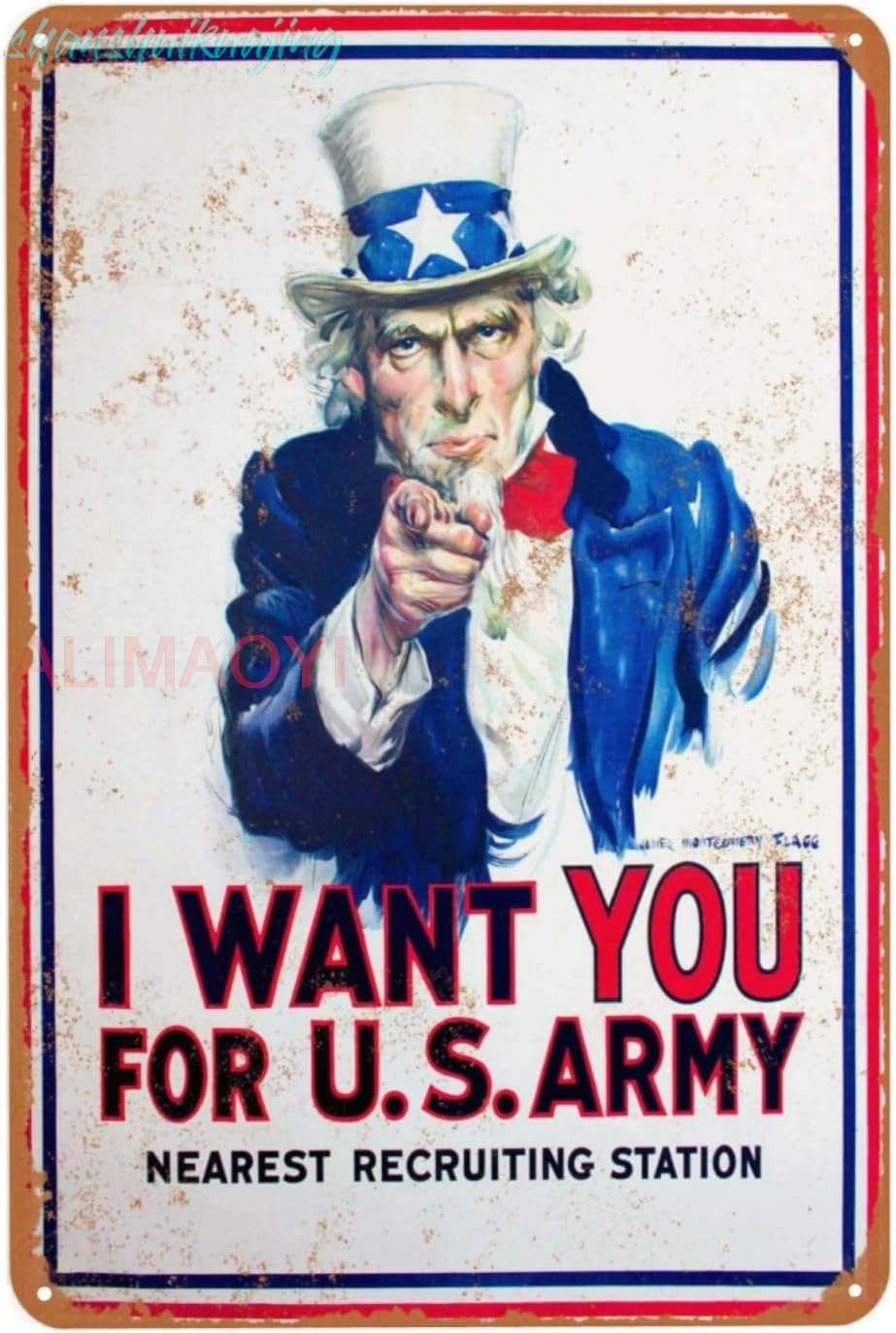 Metallschild „I Want You for US Army Uncle Sam“, schicke Vintage-Blechschilder, Retro-Poster mit rostigen Spuren, klassische Designs, stilvoll
