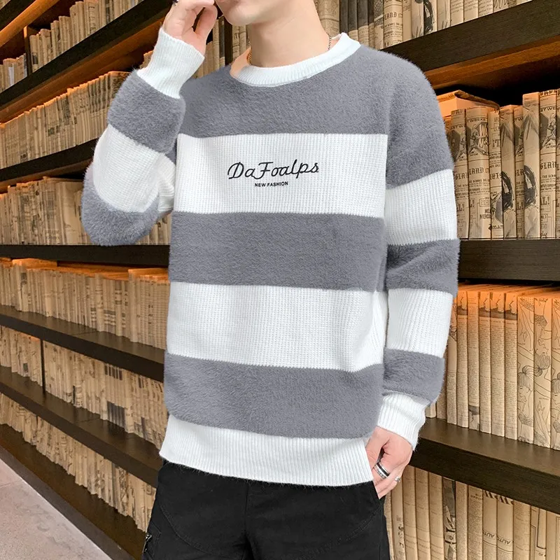 Fashion Sweaters Men's Autumn Stripe Wool Sweaters Slim Fit Men Street Wear Mens Clothes Knitted Sweater Men Pullovers