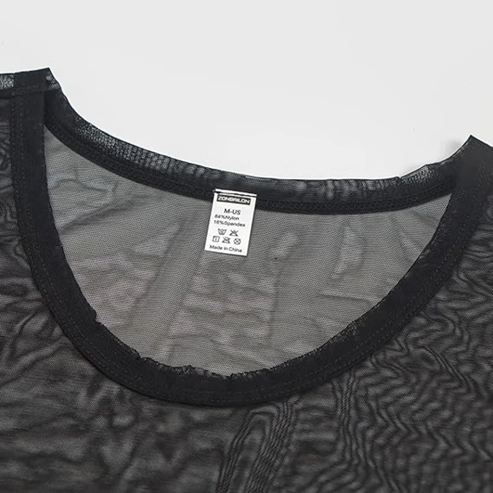 ZONBAILON Mens Sexy Mesh Fitted Shirt Short Sleeve See Through Transparent Muscle T-Shirts Top for Male