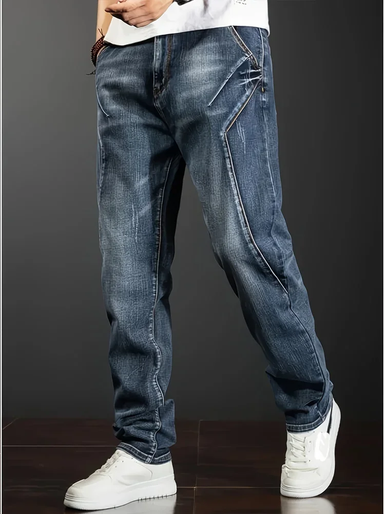 Multi-Pocket Baggy Jeans Mens Streetwear Cargo Denim Pants Straight Jean Trousers