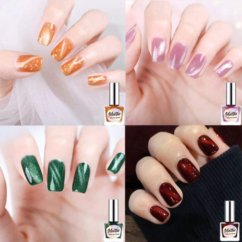 

12mlx4 [526/537/528/538] No-bake Cat Eye Water-based Nail Polish, Oderless, With magnet, drie quickly No need UV lamp, easy tear