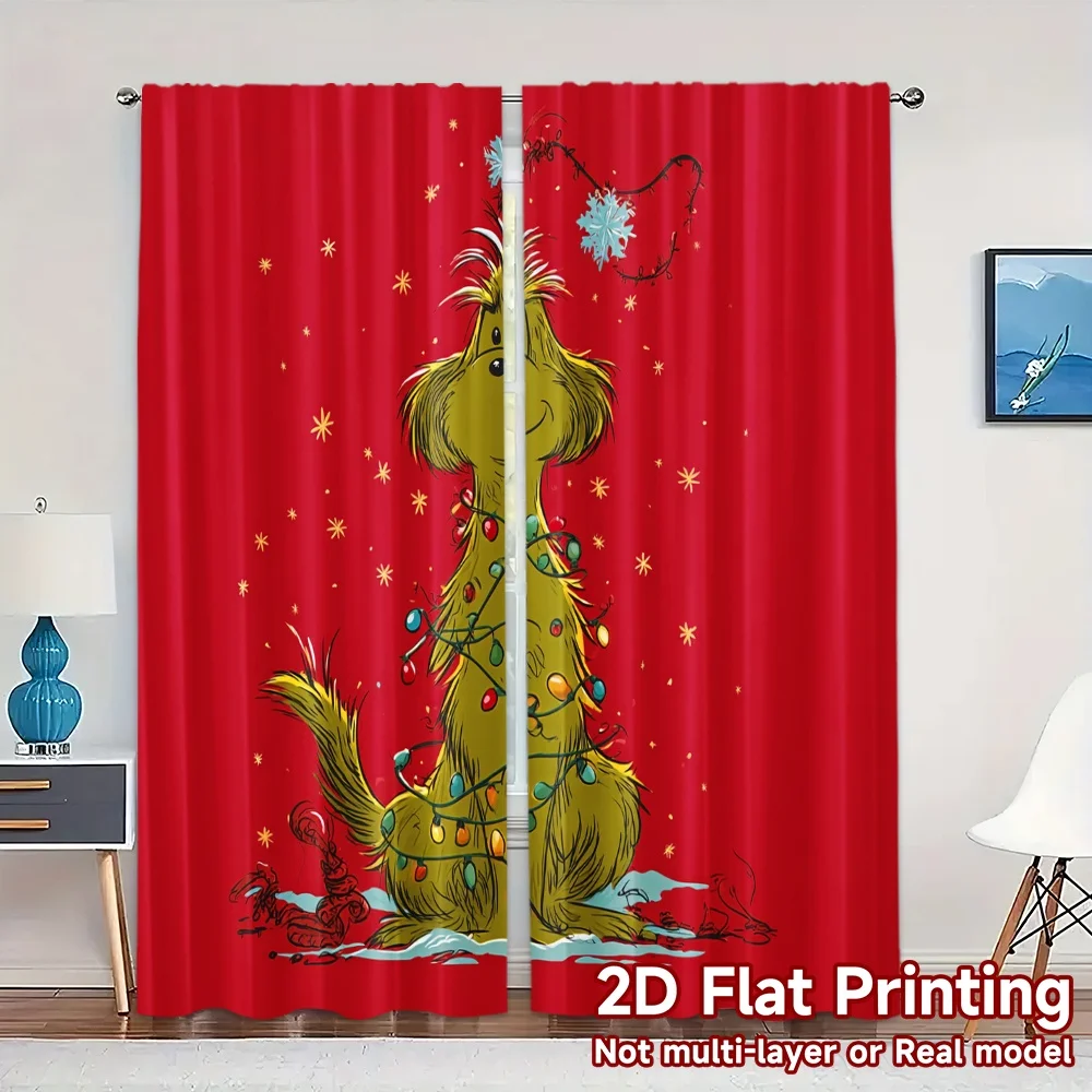 2D Flat Printing,JIT 2pcs, Curtains (Without Rod) Festive Pooch Chic Curtains&Window Treatment Durable 100% Polyester Fabric