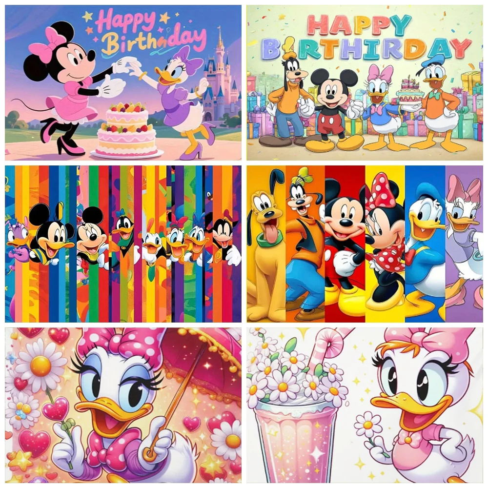 

Disney Mickey's Wonderful House Background Supplies Mickey Minnie Daisy Happy Scene Backdrop Girls Birthday Party Decorations