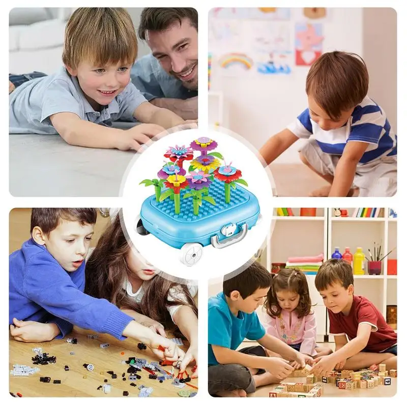 Kids Flower Building Toys Building Blocks Brick Bouquet Assembly Educational Preschool Garden Play Set For Desk Table Home