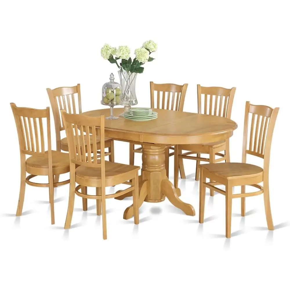 

6-Seat Oak Oval Dining Table Set, 42x60 Inches