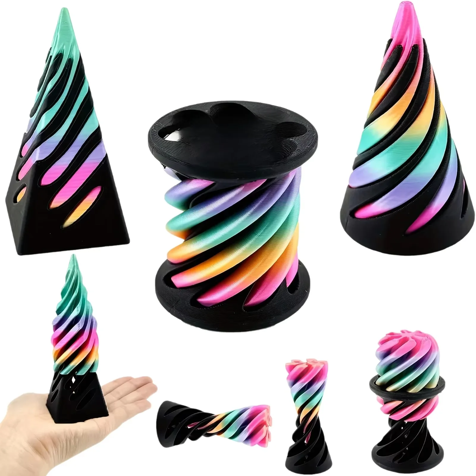 3Pcs Impossible Pyramid & Cone Statues - Optical Illusion Ornaments for Halloween & Christmas Home Decor