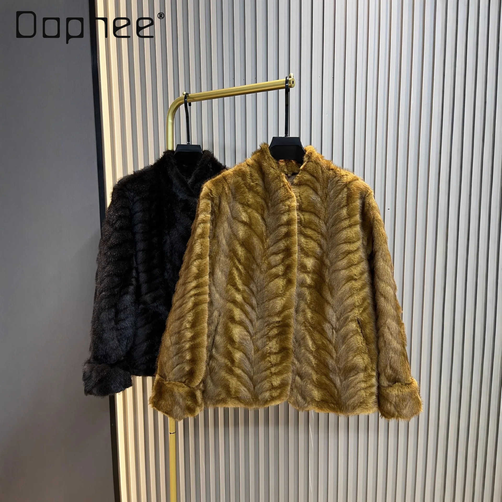 

Coat Women Winter Jacket 2025 New High-End Elegant Thickened Warm Yellow-Brown Faux Fur Coat for Women