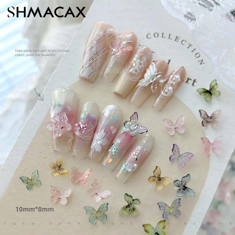 Resin Butterfly Nail Accessories 3D Monet Garden Color Oil Painting Small Butterfly Nail Diamond Nail Art DIY Design Decoration