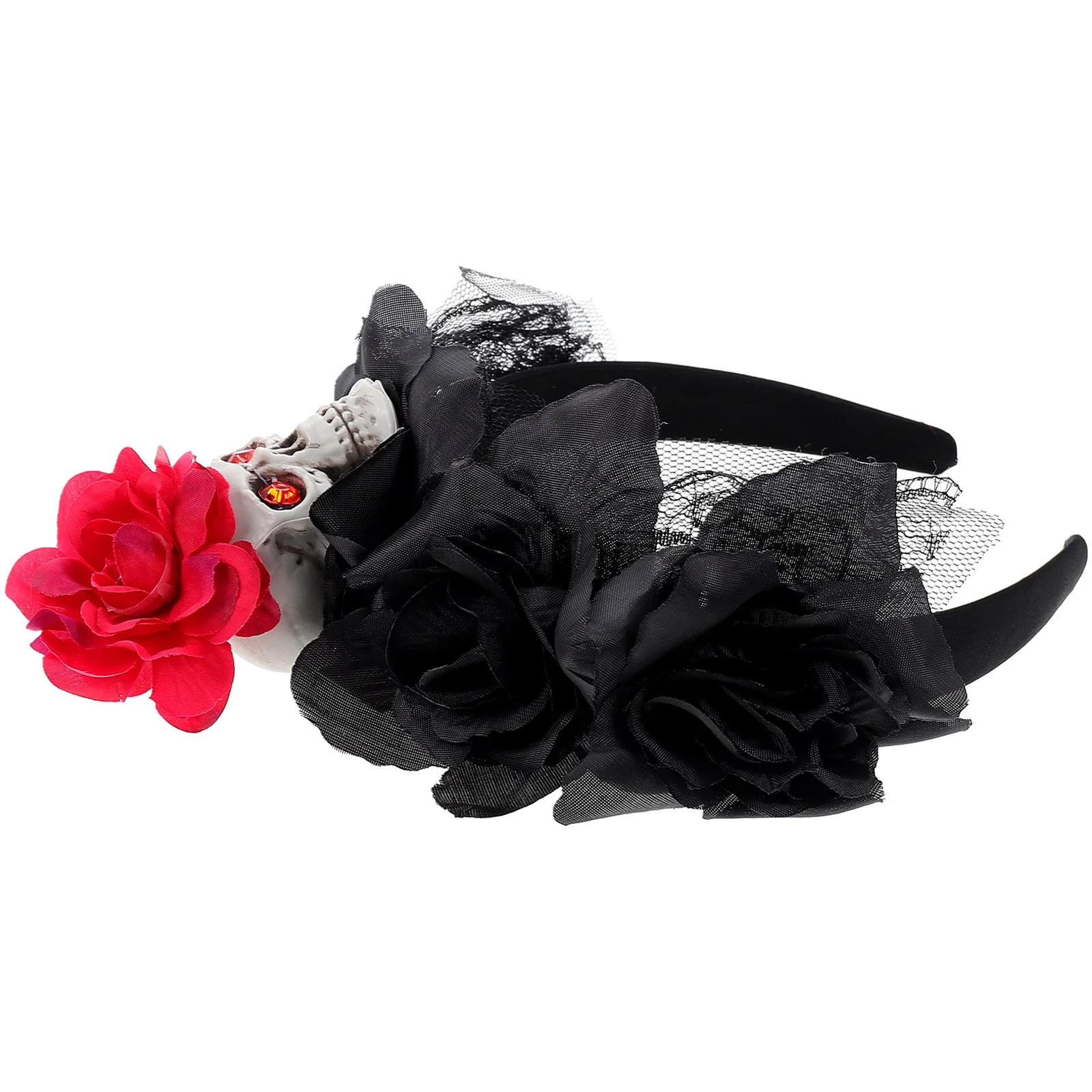 

Halloween Skull Rose Headband for Women Lightweight Lace Party Costume Accessory Black Festival Cosplay Headdress Fake Flower