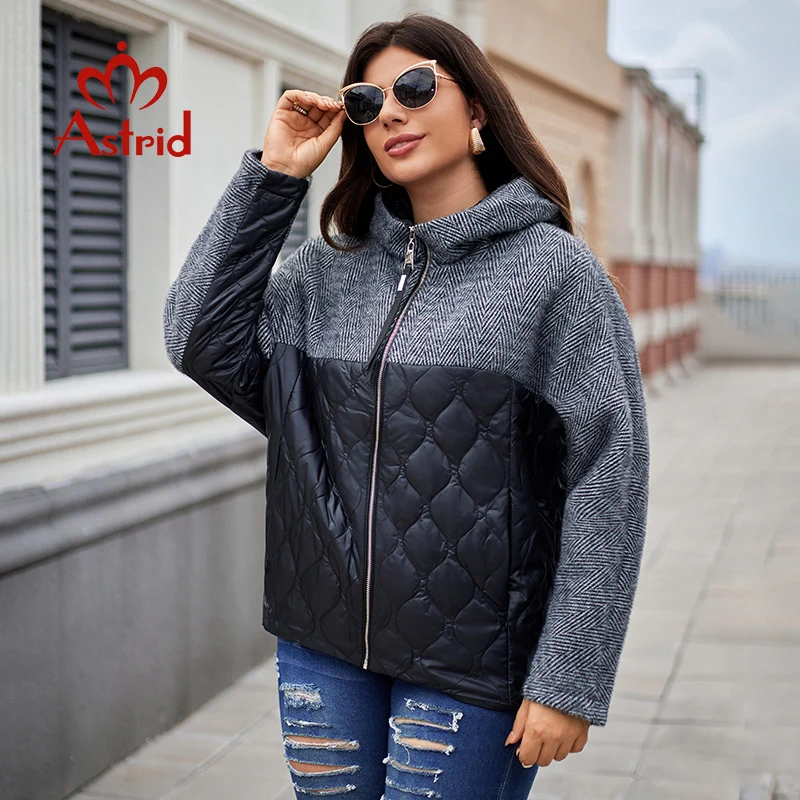 

Astrid Women's Autumn Winter Parka Plus Size Woman Clothing Padding Warm Hood Casual Female Quilted Jacket Coats Spliced Design