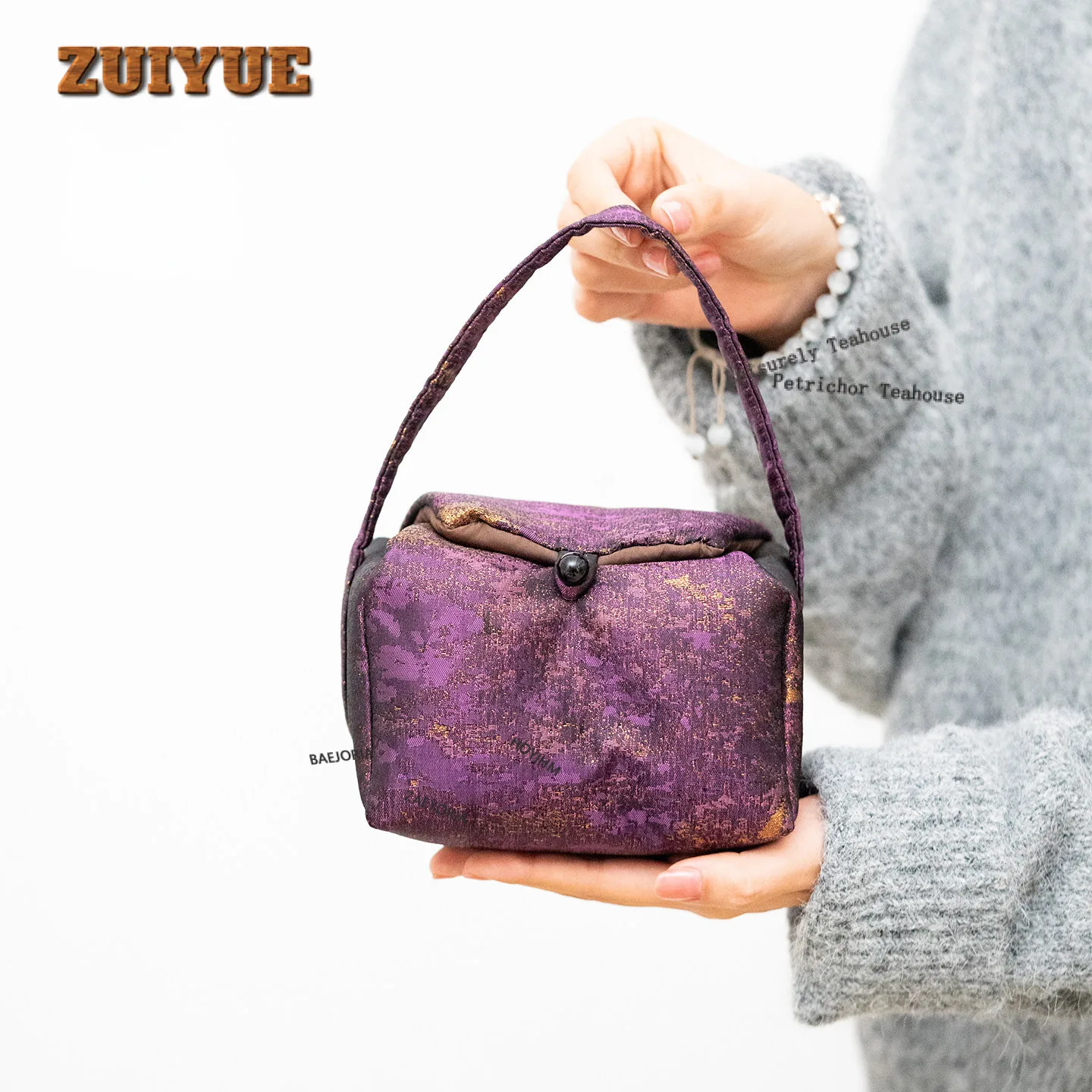 

Винтажный чехол для чайника из утолщенной хлопковой ткани фиолетово-черного цвета, портативная сумка для чайного набора, дорожная сумка для посуды, подарок, сувенир