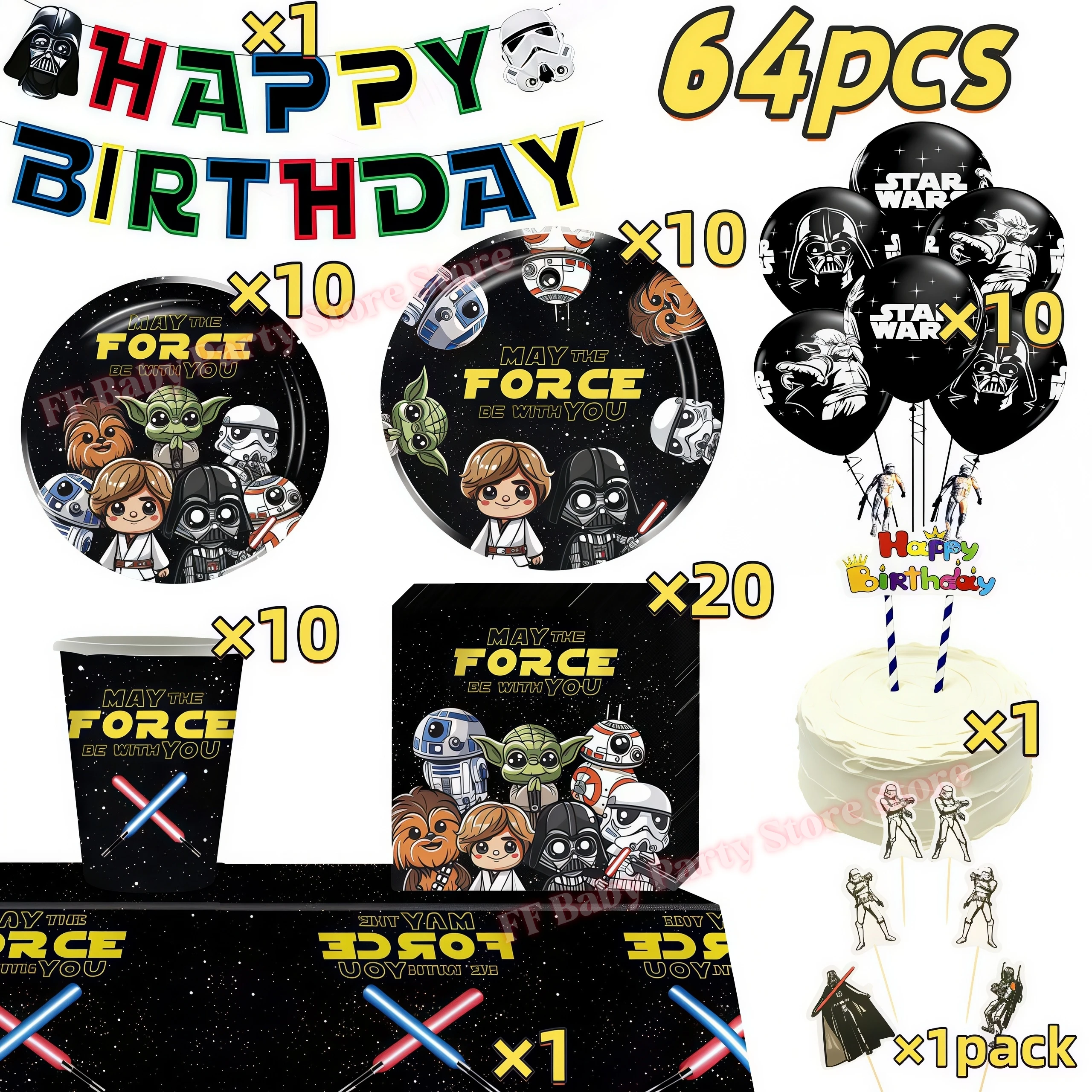 Star Wars Geburtstagsparty-Dekorationen Roboter-Tasse Teller Servietten Ballon Tischdecke für Jungen-Partys Baby-Shower-Zubehör Geschenk – Detail 34