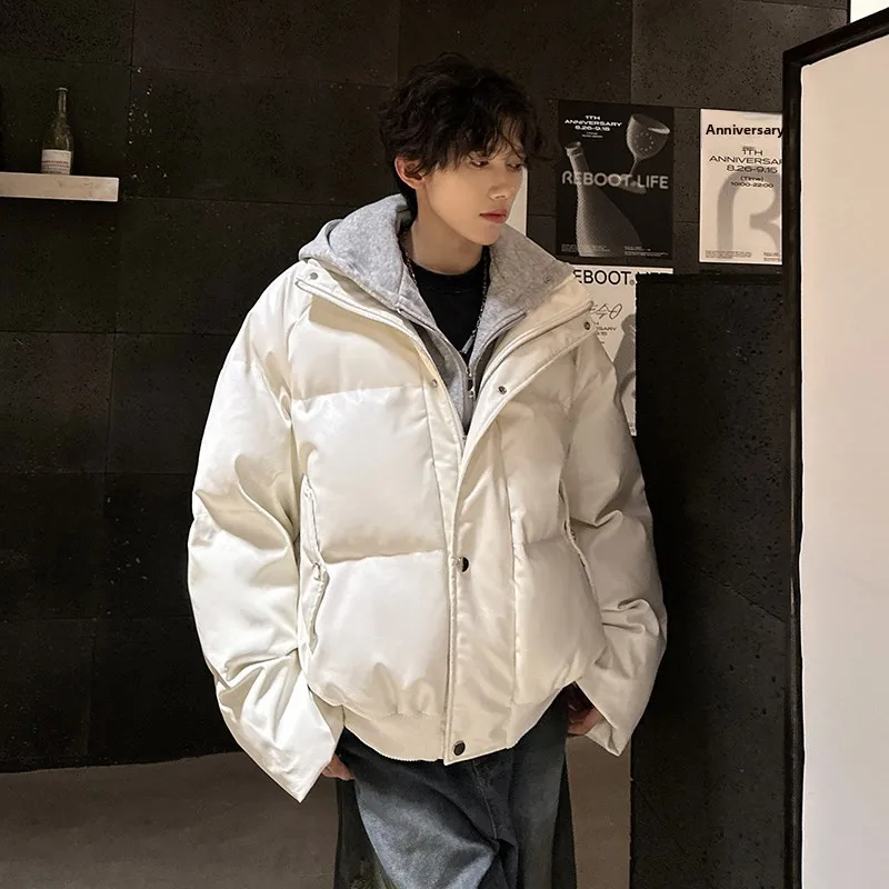 

Утепленная мужская зимняя куртка из искусственной кожи и хлопка в американском уличном стиле, молодежная повседневная модель с длинными рукавами на молнии