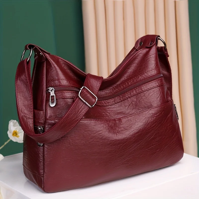 New European and American Fashion Large Capacity Shoulder Bags, Soft Leather Solid Color Crossbody Bag, Women's Backpack