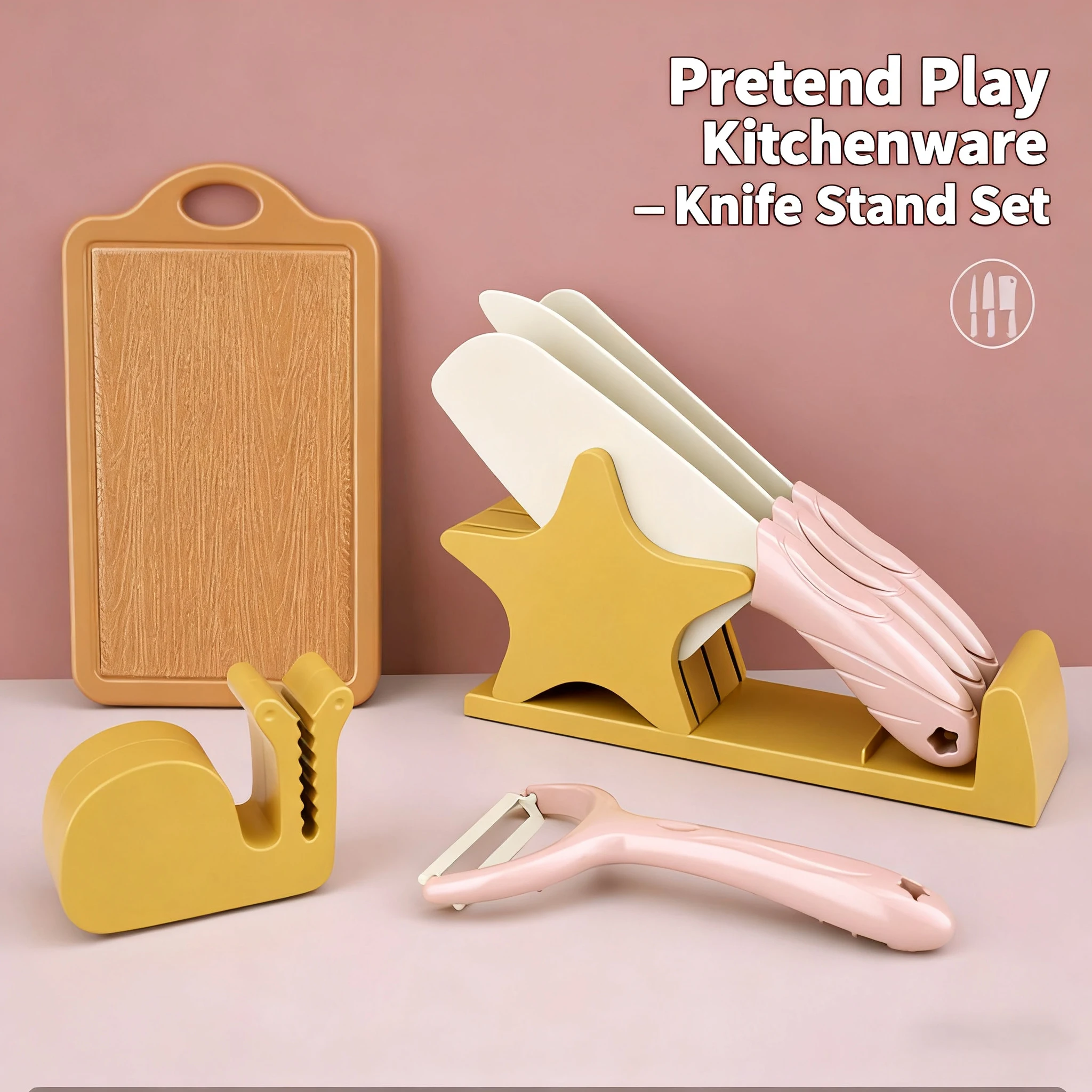 Set da cucina per bambini 7 pezzi simulano utensili da cucina Montessori per bambini finta di giocare con la tavola sicura divertente taglio di frutta con coltello da taglio