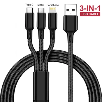 3in1 veri USB kablosu iPhone için hızlı şarj şarj kablosu Android telefon için tip c xiaomi huawei Samsung şarj tel için iPad