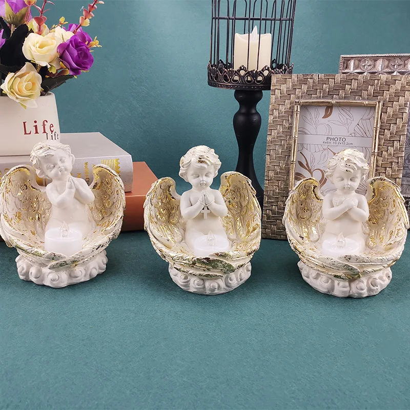 Nordic Home Gifts Living Room Ornaments Angel Resin Crafts Led Tea Candles Desktop Decoration Ornaments Sculptures