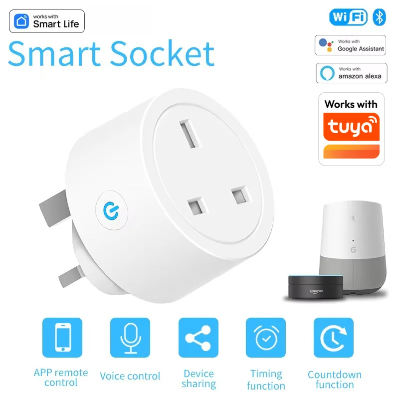 Smart Plug WiFi &BT Socket UK 16A with Power Monitor Voice Control Timing Smart Life Control Works with Tuya Alexa Google Home