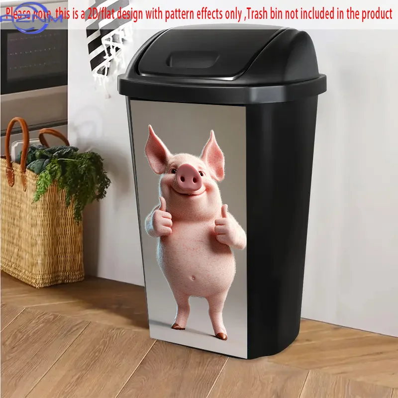 1pc 2D/FLAT, Self-Adhesive Dustbin Sticker, .01*81.99cm, Cartoon Pink Pig Giving Thumbs Up, Funny Trash Bin & Kitchen Decorati