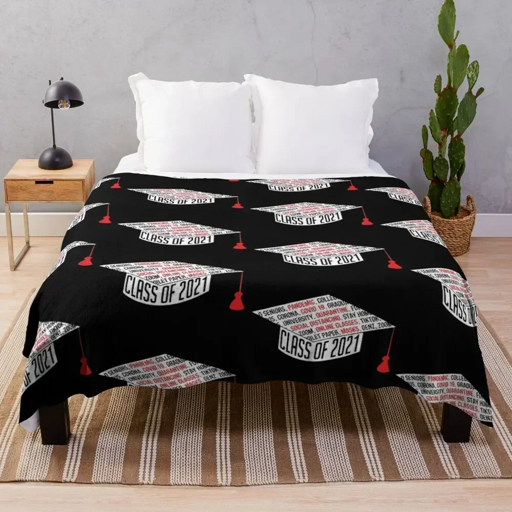 

Class of 2021 Graduation Cap Typography Black Throw Blanket Reusable Durable Soft Blanket for All Seasons