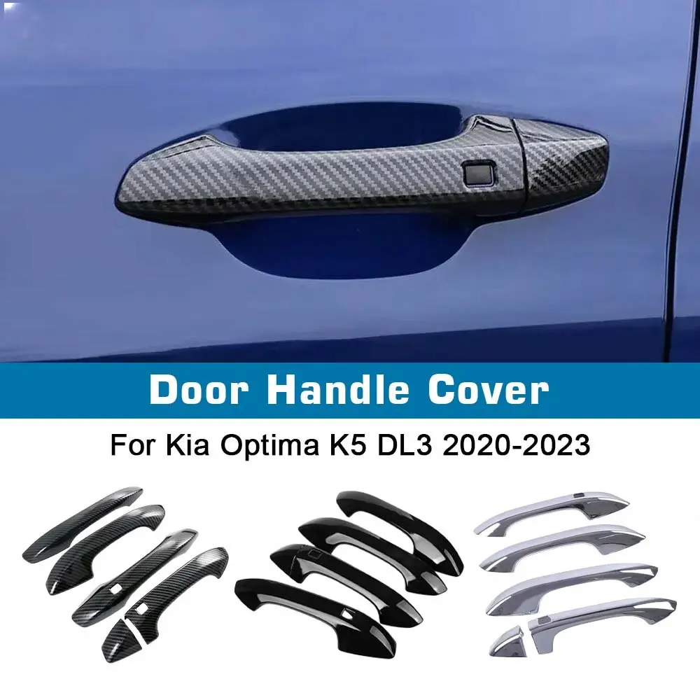 Car Decoration Door Handle Cover For Kia Optima K5 DL3 2020-2023 Cars Accessories Carbon Fiber Glossy Black Silver