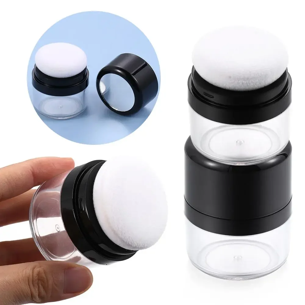 Portable Loose Powder Box with Mirror Mushroom Sponge Puff Cosmetic Travel Powder Case Container Blusher Finishing Powder Jar