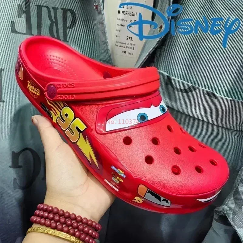 Original Disney Lightning Mcqueen Pixar Cartoon Solid Waterproof Slippers Beach Shoes Sandals Casual Breathable Ankle-Wrap Shoes