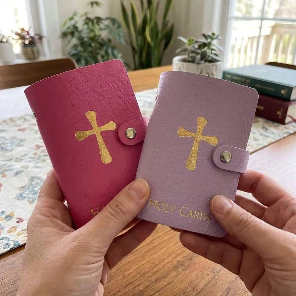 PU Leather Prayer Card Holder Compact Waterproof Holy Card Booklet Snap Closure Wear-resistant Prayer Card Organizer