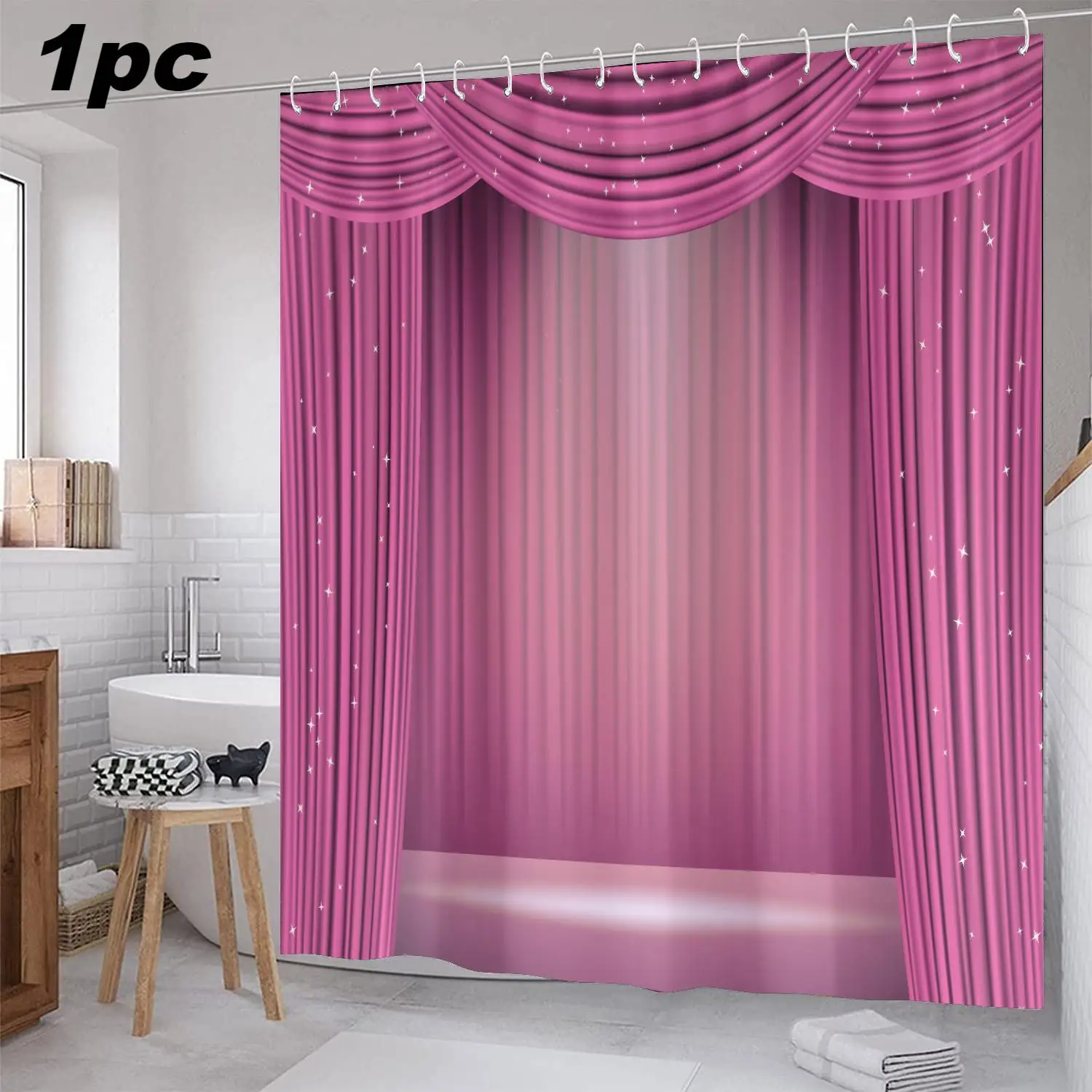 1pc/4pcs star stage shower curtain, polyester waterproof and mold-proof flash bathroom set accessories