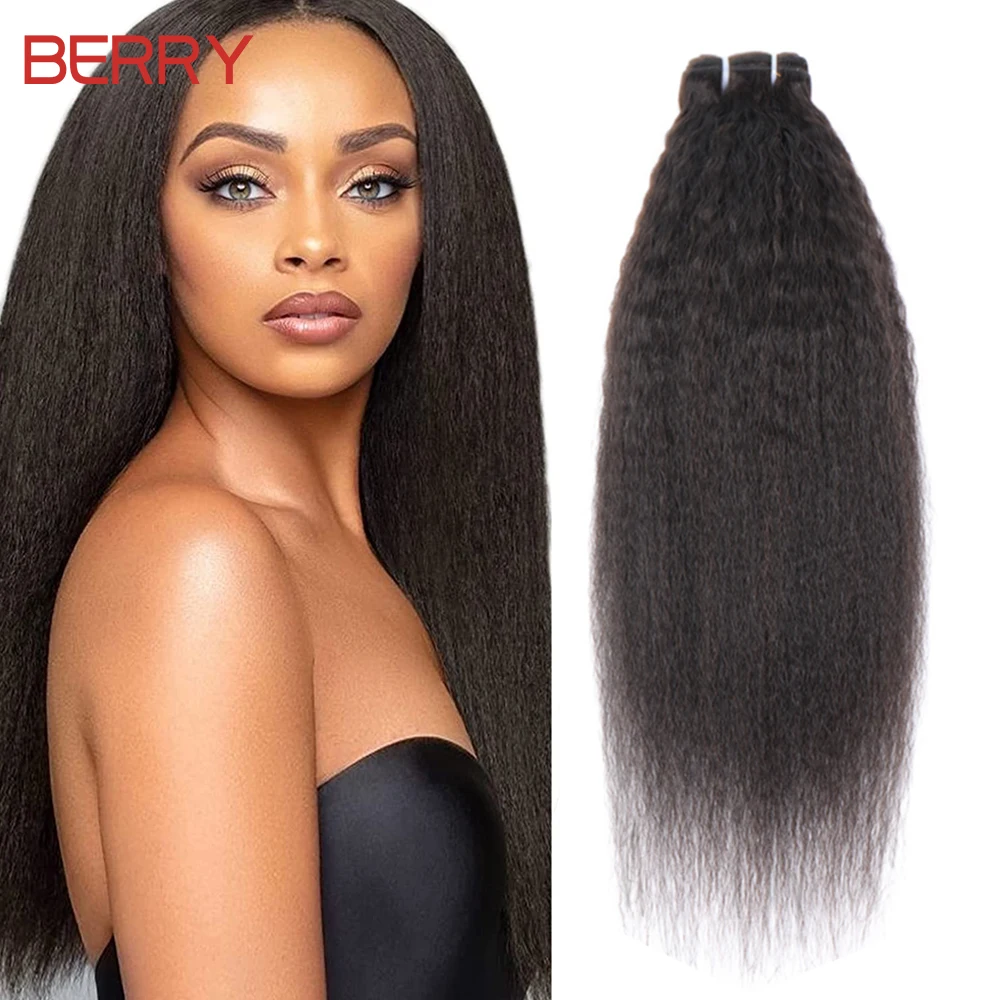 Berry Hair Kinky Straight Bundles 100% Real Soft Brazilian Hair Pre Plucked Yaki Straight Hair Bundles Human Hair Extensions