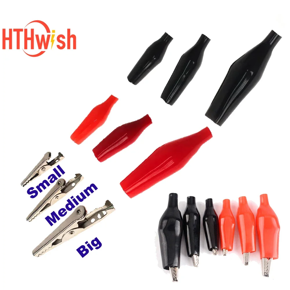 5/10Pcs Metal Alligator Clip 28mm 35mm 45mm Crocodile type Clip Testing Probe Meter Black Red Soft Plastic Coated 2.8 3.5 4.5cm