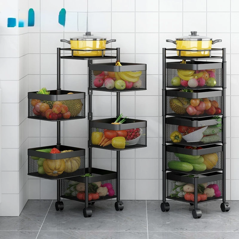 square Floor Type 2/3/4/5 Rotating Fruit Organization Kitchen Vegetable Storage Baskets Kitchen Storage Rack