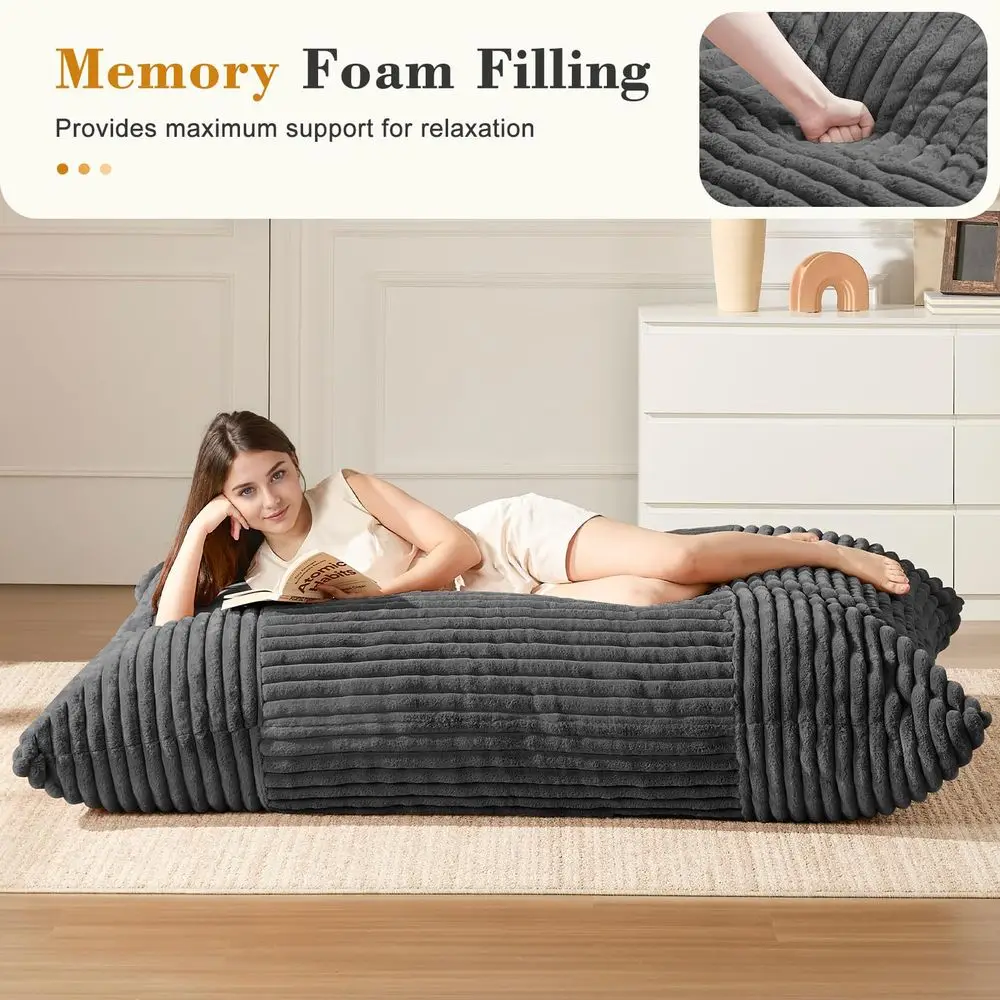 

Giant Bean Bag Chair for Adults amp Kids, Convertible Floor Sofa to Mattress, Memory Foam Beanbag Chair with Washable Cover, Mu