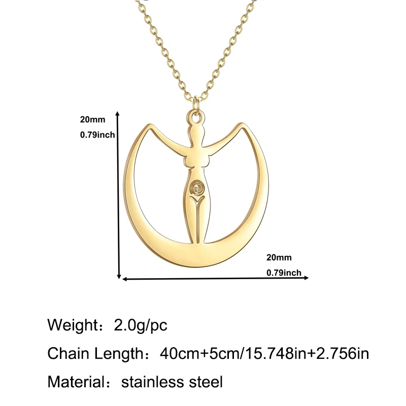 QIMING Mythology Moon Goddess Pendant Necklace For Women Stainless Steel Amulet Ertility Talisman Pegan Jewelry Necklaces