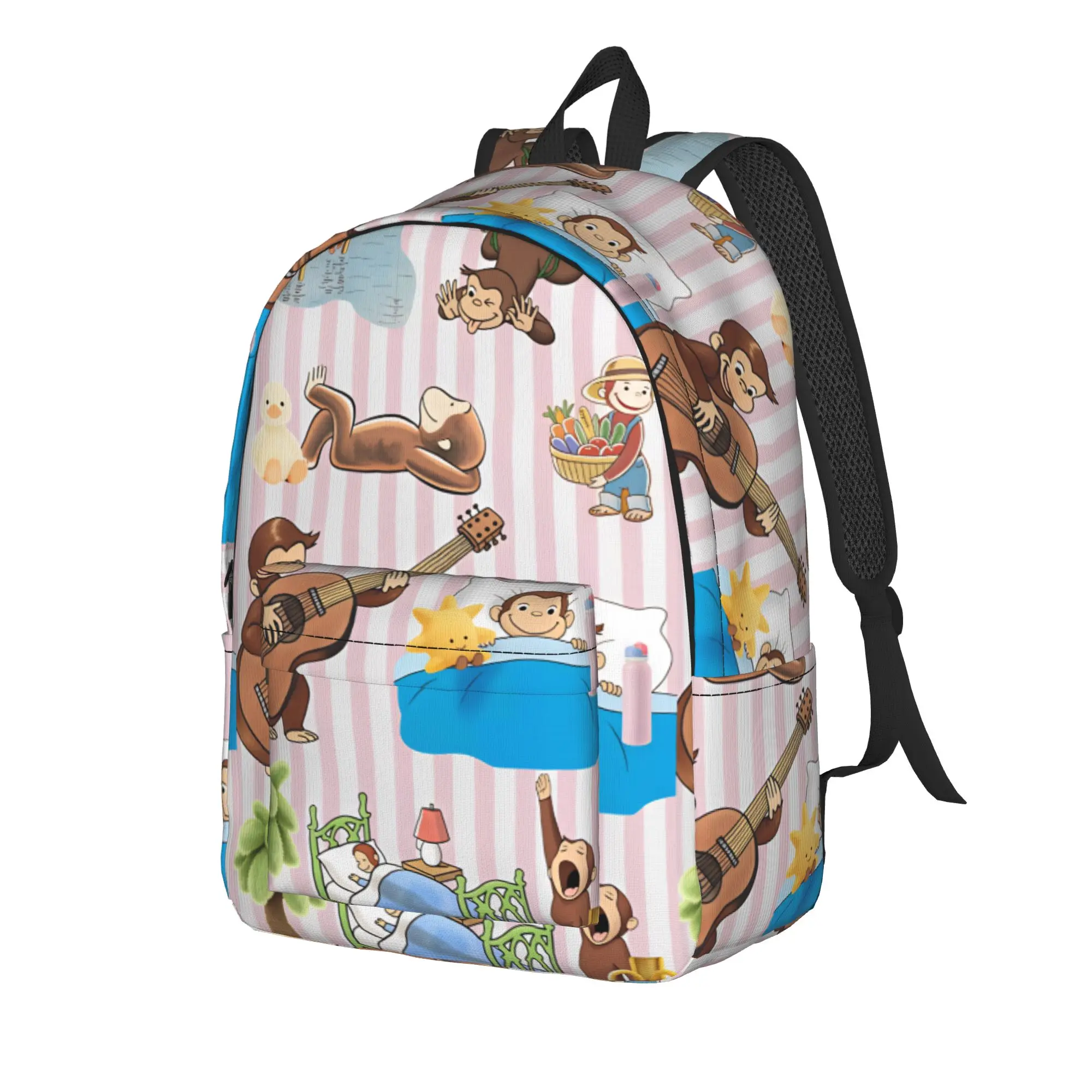 C-Curious George Backpack  Kawaii Backpacks Male University Big School Bags Colorful Rucksack